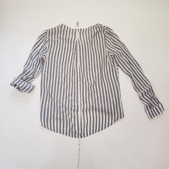 Pink Rose Blouse Womens Size Medium Grey Stripe Surplice Citycore Light Academia - Picture 6 of 16